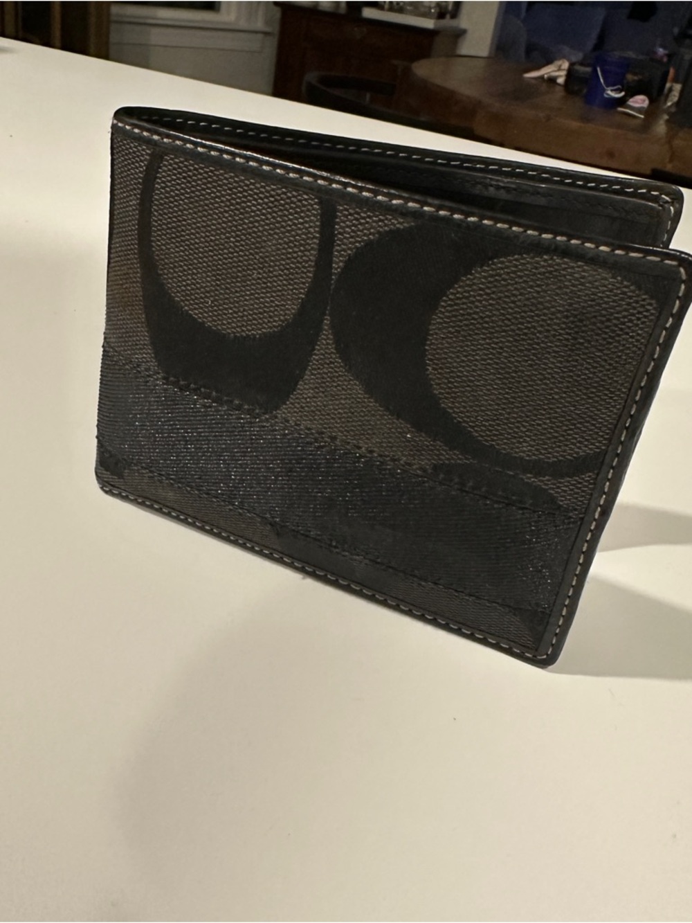 Coach Black Signature Canvas Wallet with Contrast Stitching